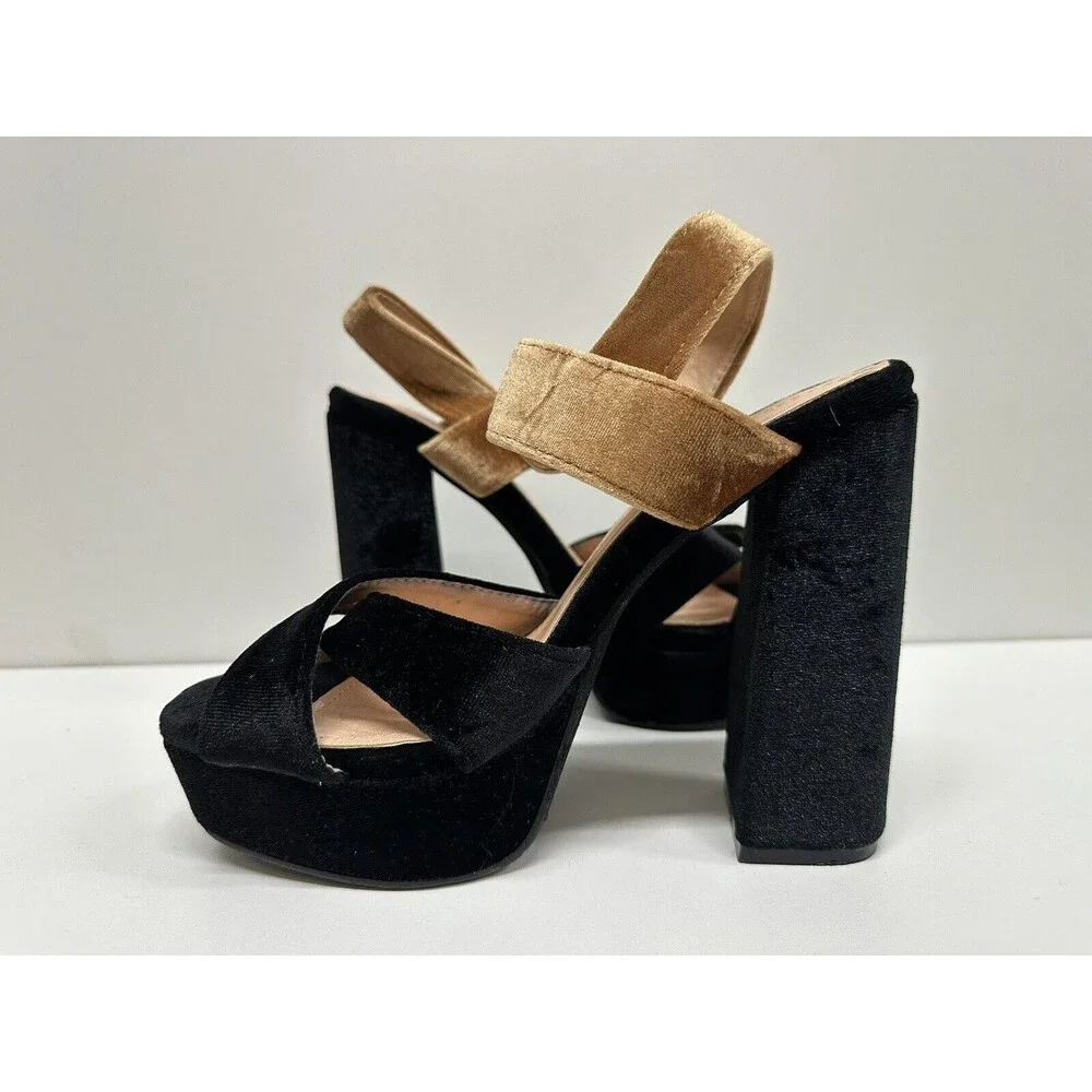 Annie Pinky women size US 6  black & brown textile  upper platform heel shoes